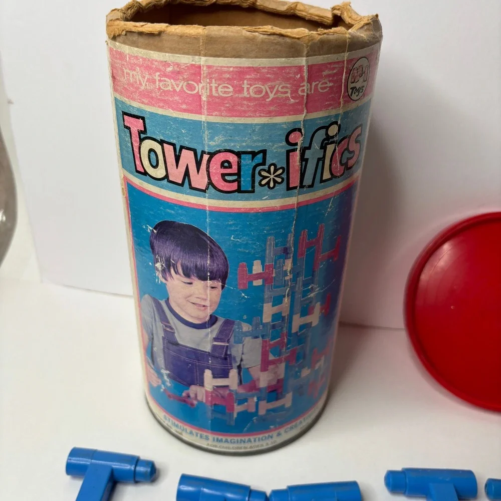 Vintage 70s Tower-ifics Building Blocks Set M-I Toys Retro Plastic Building Toy